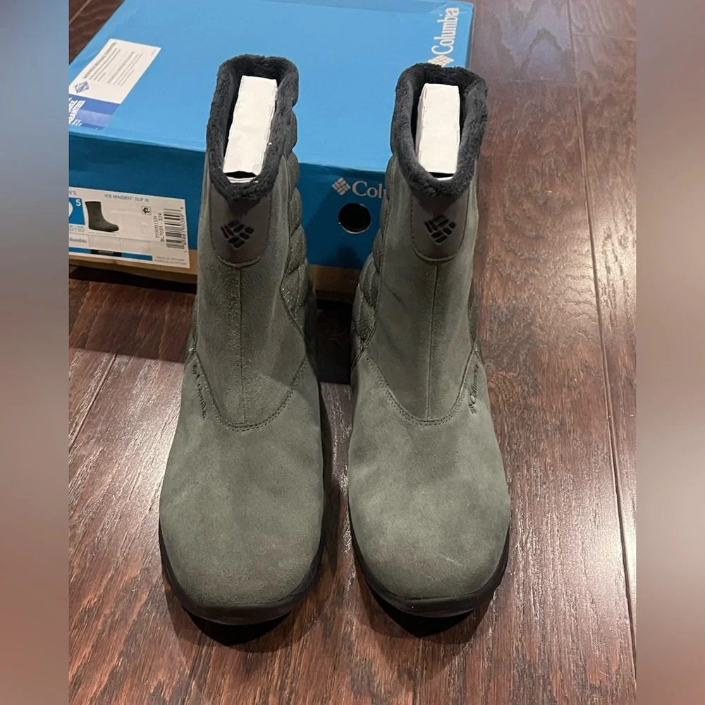 Columbia Ice Maiden Slip III Women Grey Waterproof Winter Boots Size 9.5 NEW